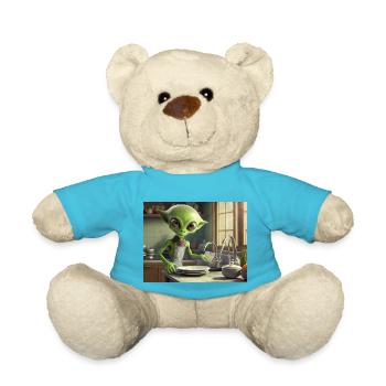 niedliche kleine grüne retro vintage alien jeden tag - Teddy - Atollblau - Vorne