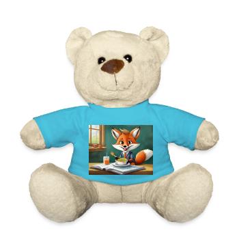 Niedlicher kleiner Teufel Fuchs Alltag – Mittagessen essen - Teddy - Atollblau - Vorne