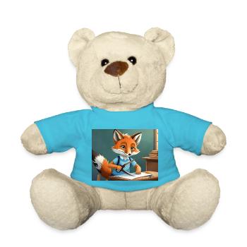 Niedlicher kleiner Unhold, Fuchs schneidet mit Schere - Teddy - Atollblau - Vorne