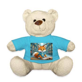 cute little fiend fox everyday life – is reading - Teddy Bear - atoll blue - Front