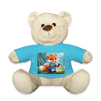 mignon petit renard démon vie quotidienne jouant de la flûte - Nounours - bleu outremer - Devant