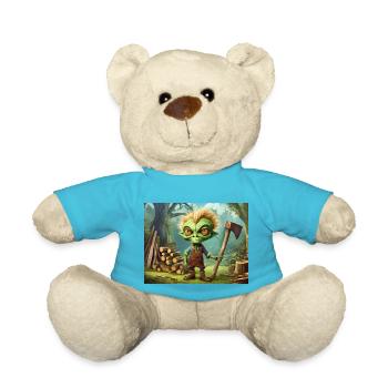 cute little green retro vintage alien woodcutting - Teddy Bear - atoll blue - Front