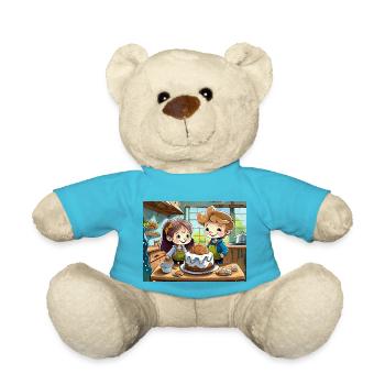 Deutsche Kinderreime illustrierter Comic Bake Cake - Teddy - Atollblau - Vorne