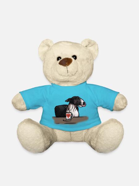 Bull Terrier "I love Coffee" - Teddy Bear - atoll blue