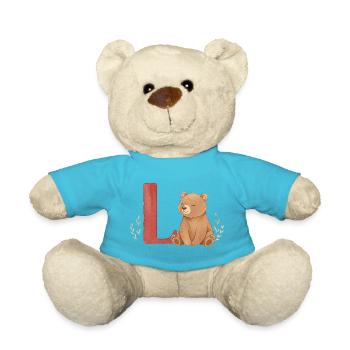 Aquarell Bär mit rotem L - Teddy - Atollblau - Vorne