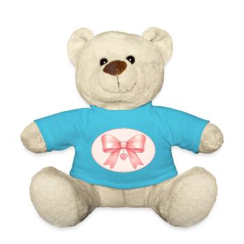 Rosa Schleife mit Herzanhänger Bichon&Bear Studio - Teddy - Atollblau - Vorne