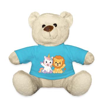 Einhorn und Löwe – Süße Kindergarten Freunde  - Teddy - Atollblau - Vorne