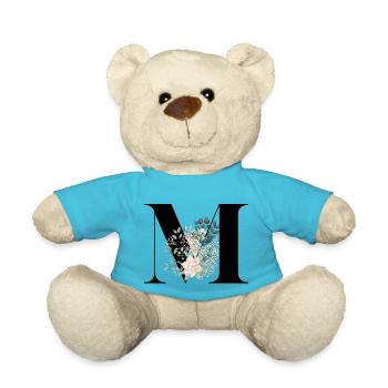 letter M flowered - Teddy Bear - atoll blue - Front