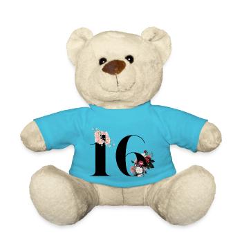 16th Anniversary Flowers (Gift of 16 years) - Teddy Bear - atoll blue - Front