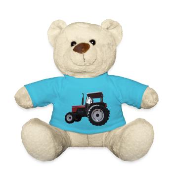 Roter Traktor Illustration Kinder Geschenkidee - Teddy - Atollblau - Vorne