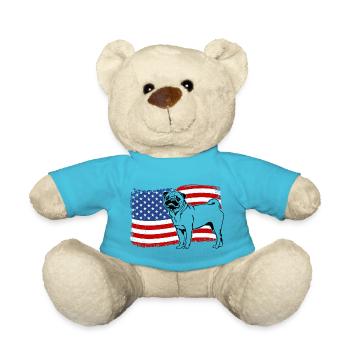 Pug America Flag Dog Dogs Wilsigns - Teddy Bear - atoll blue - Front