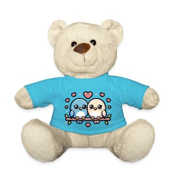 niedliche Turteltauben sitzen auf einem Ast - Teddy - Atollblau - Vorne