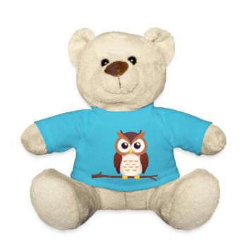 Eagle Owl Owl Bird on Branch - Teddy Bear - atoll blue - Front