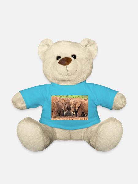 Elefantenherde badet im Wasserloch - Teddy - Atollblau