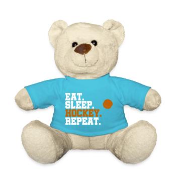 Eat Sleep Hockey Repeat Gift Puck - Teddy Bear - atoll blue - Front