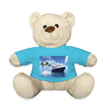 Cruise ship and deserted island with palm trees - Teddy Bear - atoll blue - Front