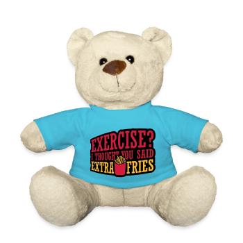 Exercise Extra Fries Quote - Teddy Bear - atoll blue - Front