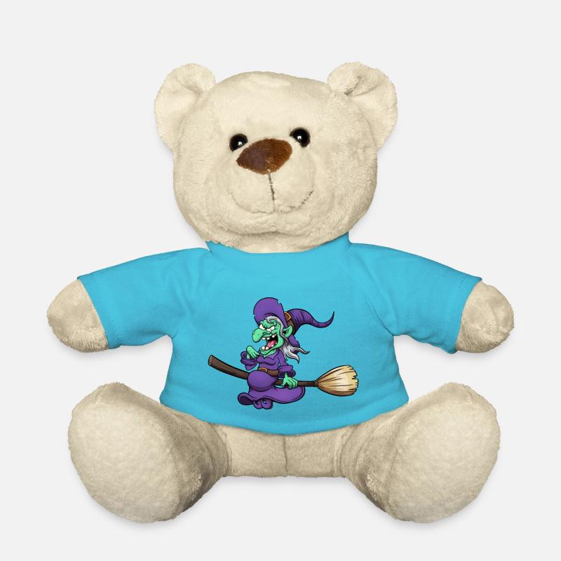 Verrückte lachende Hexe auf Besen - Teddy - Atollblau