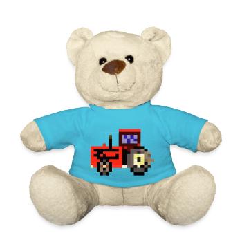 Tractor pixelated gift idea pixel tractor - Teddy Bear - atoll blue - Front