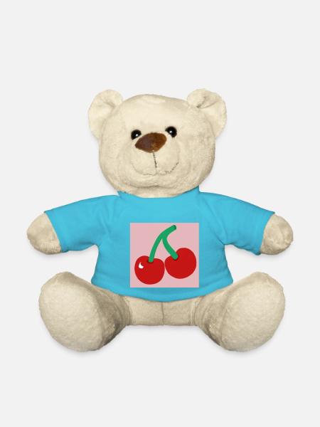 Cerises dans un carré rose - Nounours - bleu outremer