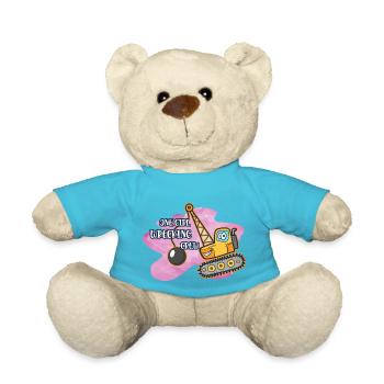 Bagger Baustelle Bauarbeiterin Mädchen I Geschenk - Teddy - Atollblau - Vorne
