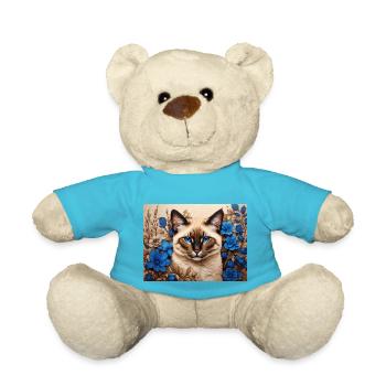 cat blue flowers - Teddy Bear - atoll blue - Front