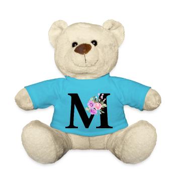 Lila Blumenbuchstabe m - Teddy - Atollblau - Vorne