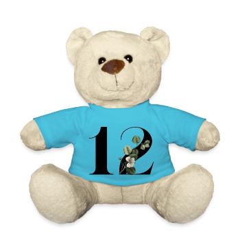 Numéro 12 floral vert -12e anniversaire floral - Nounours - bleu outremer - Devant