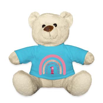 1. Geburtstag Regenbogenrose - Teddy - Atollblau - Vorne