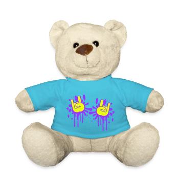 Two Heavy Metal Hard Rock Cool Graffiti Hand Gesture - Teddy Bear - atoll blue - Front