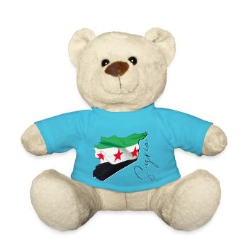 Drapeau de la Syrie sur la carte de la Syrie EN - Nounours - bleu outremer - Devant