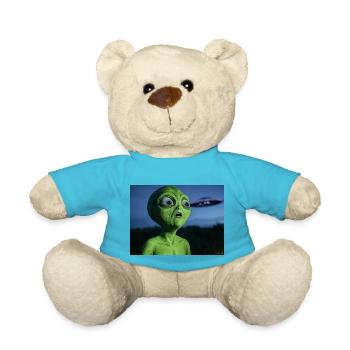 Grüner Alien Blickfang UFO - Teddy - Atollblau - Vorne