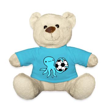 Octopus Playing Soccer Ball Holding Goalkeeper Sports - Teddy Bear - atoll blue - Front