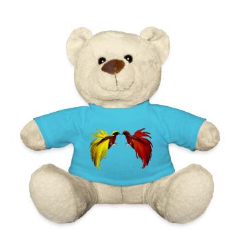 2 little birds of paradise yellow, red - Teddy Bear - atoll blue - Front