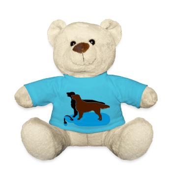2 Flat Coated Retriever auf Dummy - Teddy - Atollblau - Vorne