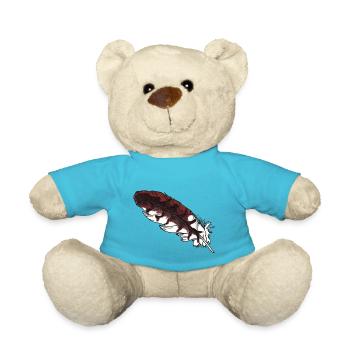 Small Brown Feather Hand-Drawn (Red Kite) - Teddy Bear - atoll blue - Front