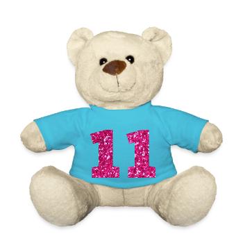 Nummer 11 Pink Glitter - 11. Geburtstag - Teddy - Atollblau - Vorne