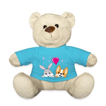Lapin souriant et chien corgi avec ballon - Nounours - bleu outremer - Devant