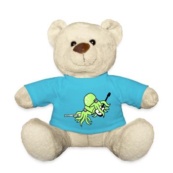 2 Octopus Guitar Flute Octopus Squid Friends - Teddy Bear - atoll blue - Front