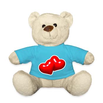 Zwei rote Herzen zusammen vereint - Teddy - Atollblau - Vorne