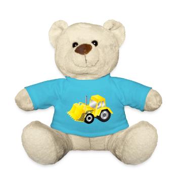 Strahlend gelber Bagger mit Power - Teddy - Atollblau - Vorne