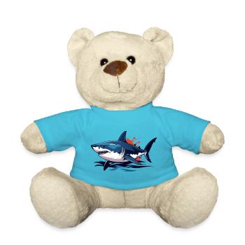Blue Deep Sea Shark with Red Splashes White Shark - Teddy Bear - atoll blue - Front