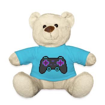 Pixel Game Controller Retro 8 Bit Shirt Sticker - Teddy Bear - atoll blue - Front