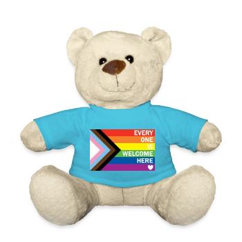 Progress Pride Flag – Everyone Is Welcome Here  - Teddy - Atollblau - Vorne