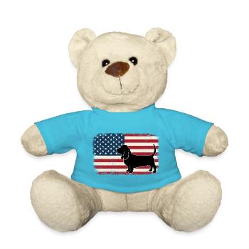 Basset Hound US Flag - Patriotic Dog Mom Dad - Teddy Bear - atoll blue - Front