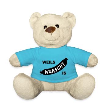 es ist wurst, weils wuascht is, T-Shirt mit Wurst - Teddy - Atollblau - Vorne