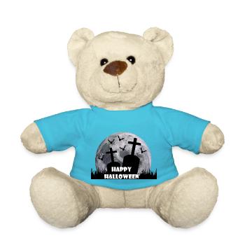 Happy Helloween Grabstein Fledermaus Mond - Teddy - Atollblau - Vorne