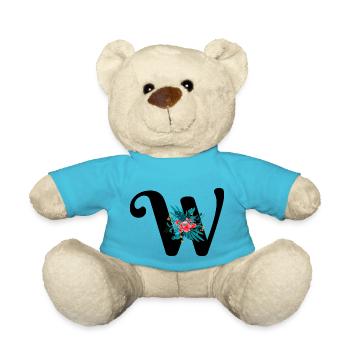 letter W flowered - Teddy Bear - atoll blue - Front