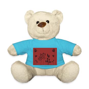 Fineline flowers drawing black red - Teddy Bear - atoll blue - Front