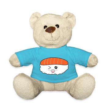Kawaii,Nigiri,Lachs,Fisch, Reis, Japan Küche - Teddy - Atollblau - Vorne
